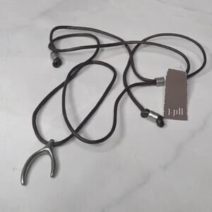 J. Jill Silver Tone Wishbone Pendant Adjustable Brown Cord Necklace